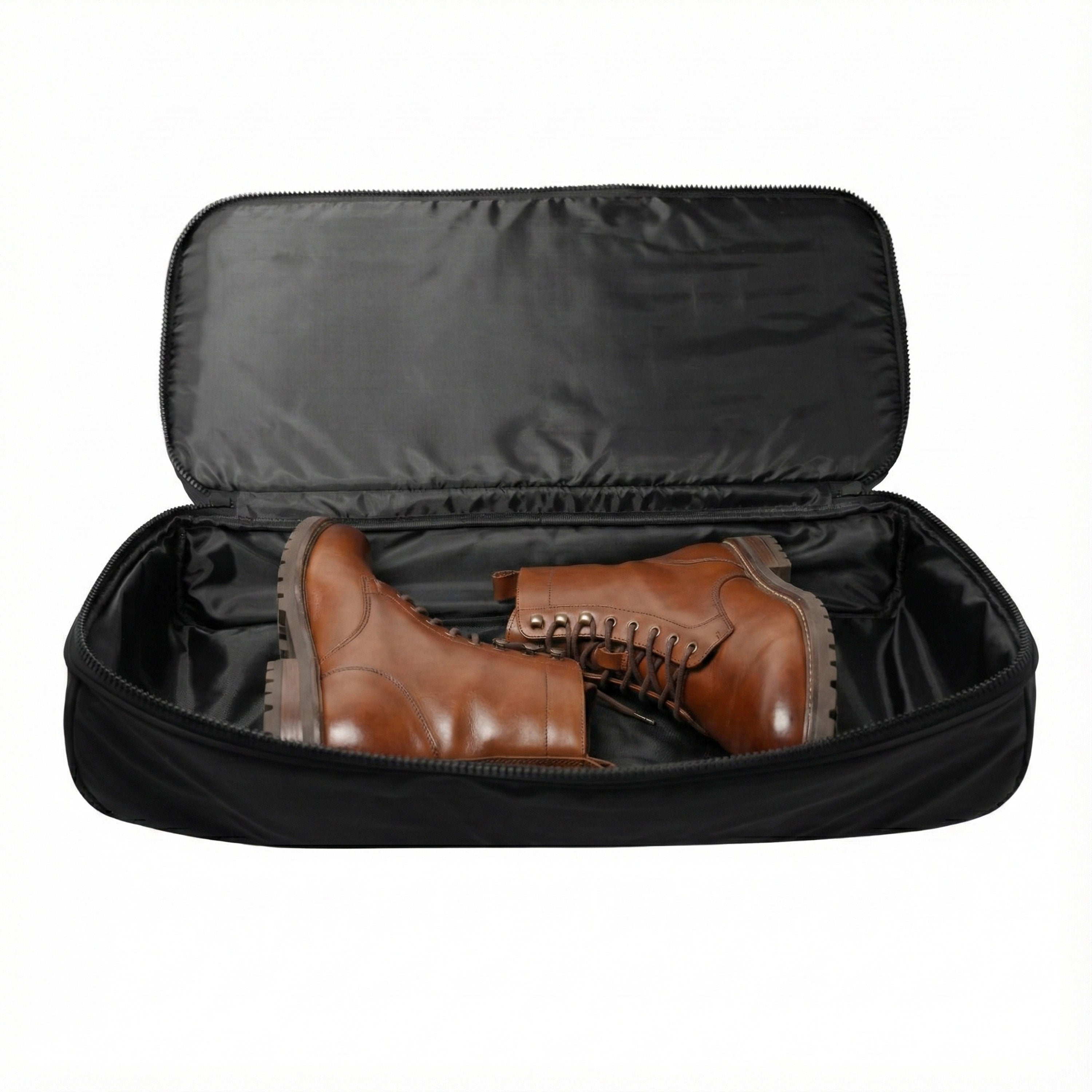 Node Shoe Compartment Duffel shown with shoes inside the bottom compartment