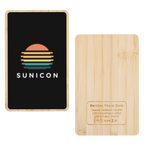 Bamboo power bank with black screen and wooden back on a white background