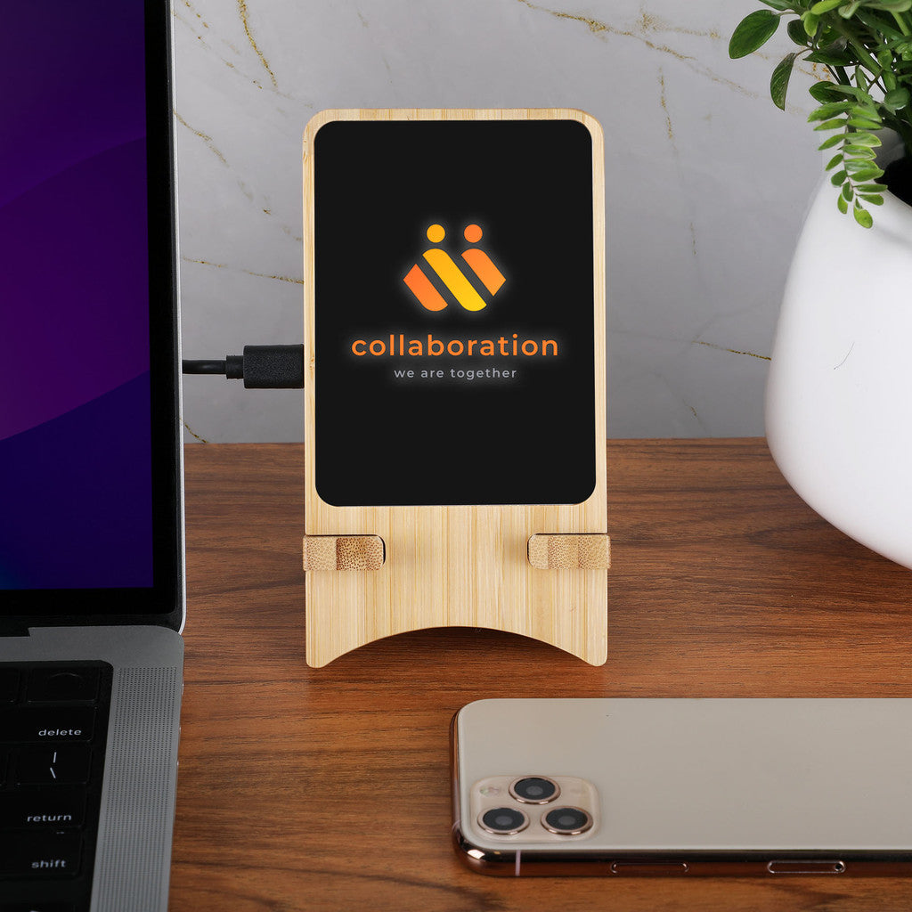 Bamstand Wireless Charging stand displaying a custom logo