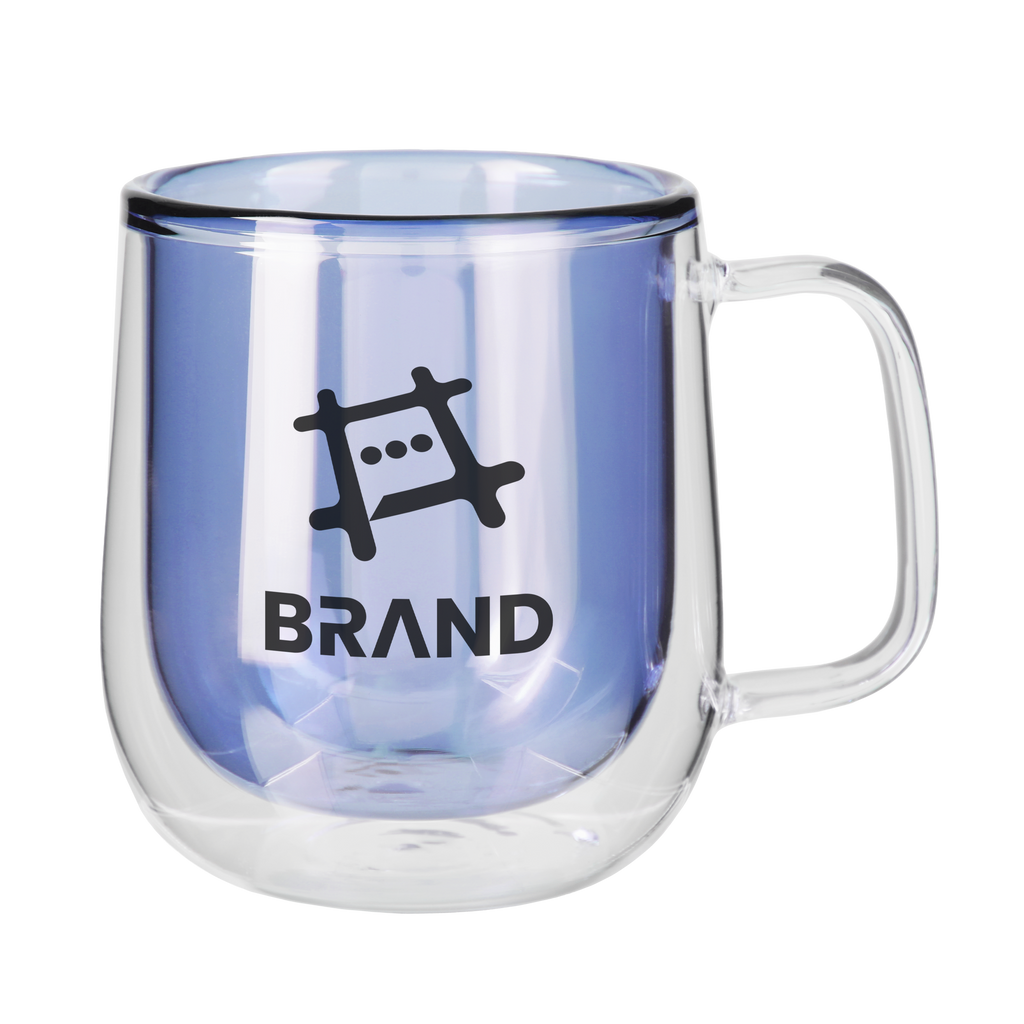 Blue 8.4 Oz. Double Walled Colored Glass Mug with a custom logo