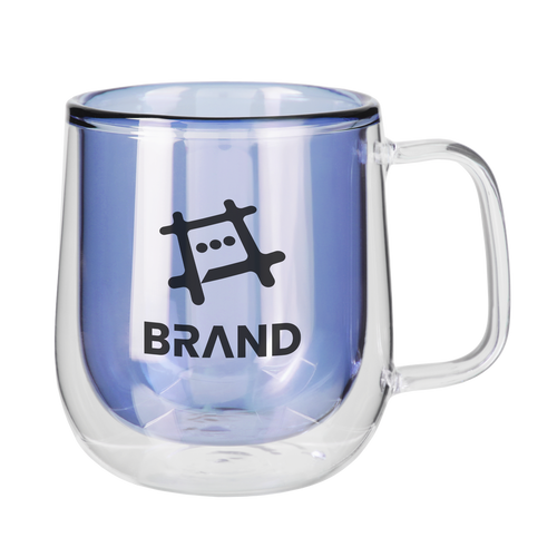 Blue 8.4 Oz. Double Walled Colored Glass Mug with a custom logo