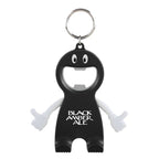 Black bottle opener keychain with Logo on a white background
