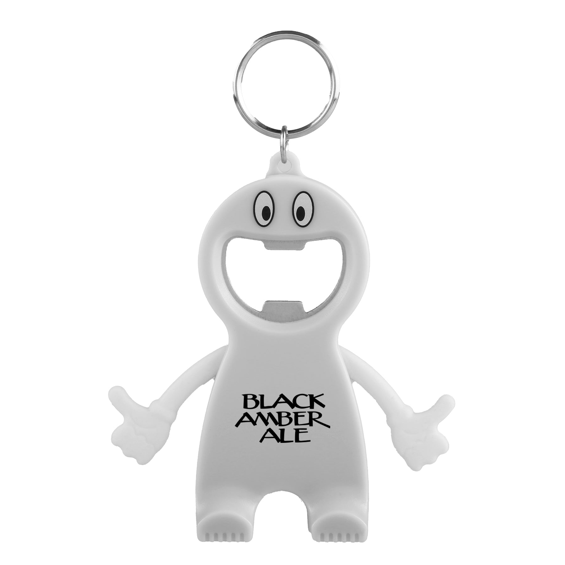 White bottle opener keychain with Logo on a white background