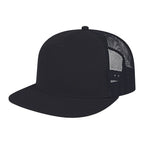 Black trucker cap with mesh back on a white background