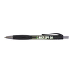 Blue pen with silver accents on a white background