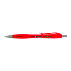 Red pen with branding on a white background