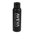 Black water bottle with a custom logo