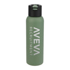 Sage colored water bottle with a custom logo
