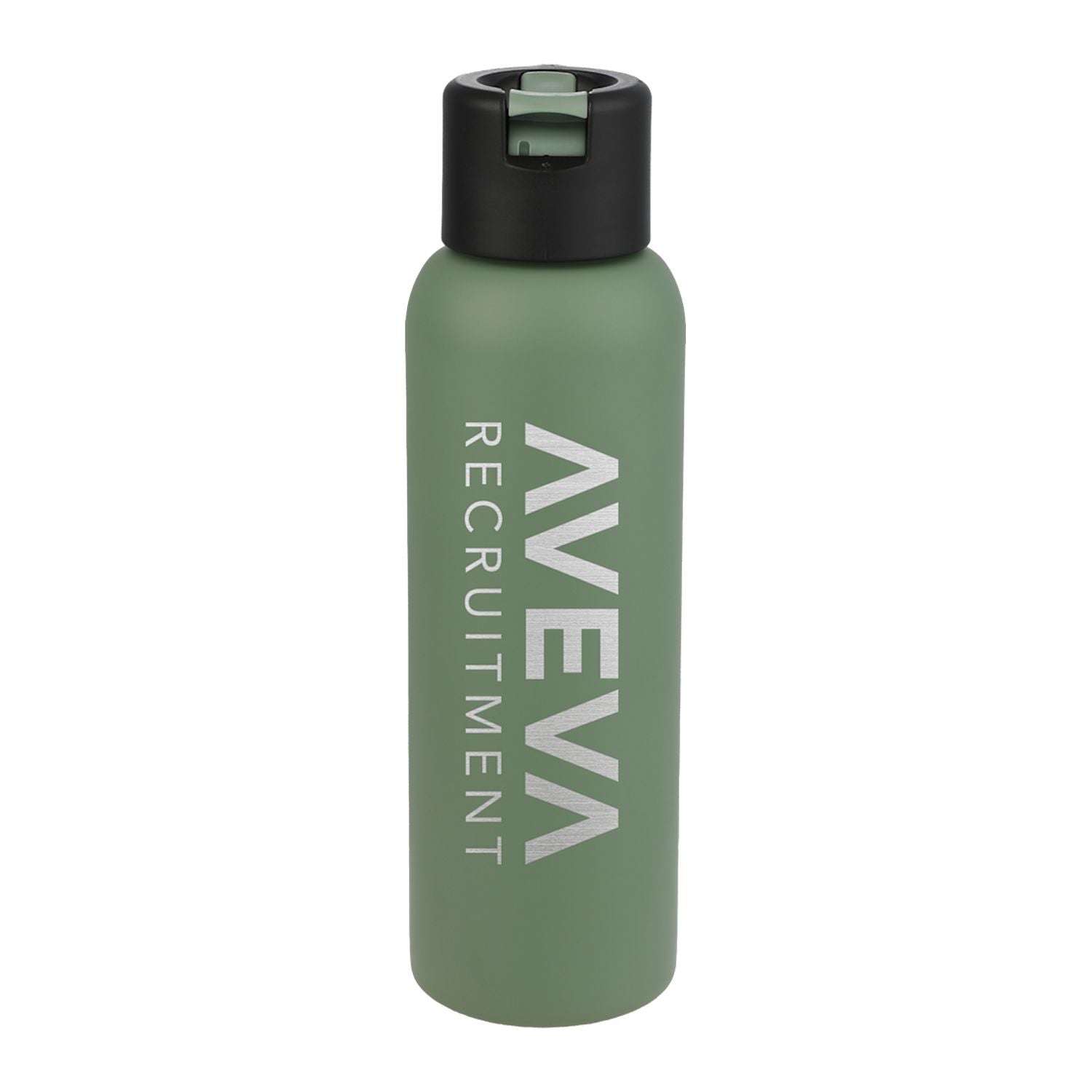 Sage colored water bottle with a custom logo