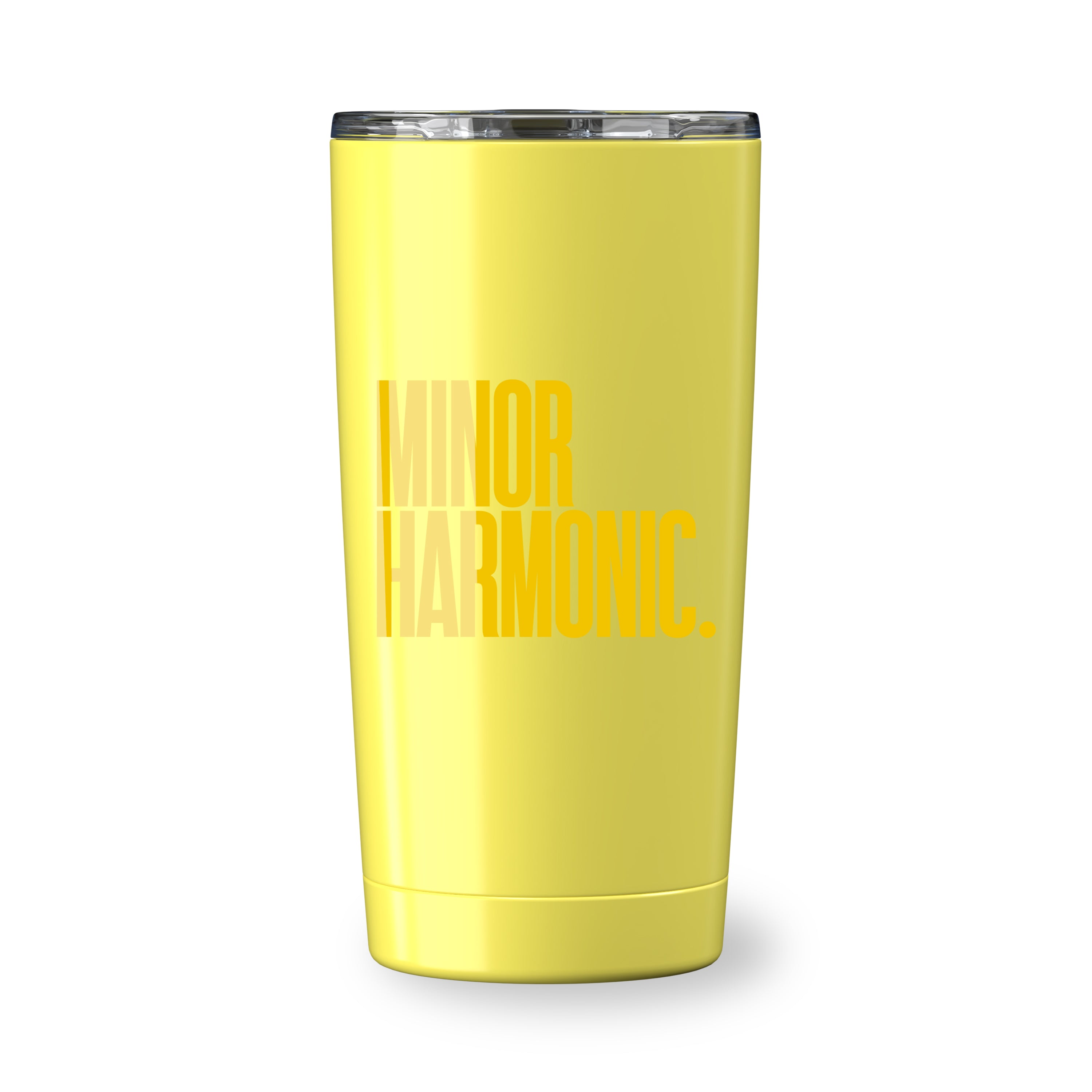 Yellow Go time 18 oz Reycled Stainless Steel Tumbler with silk screened logo