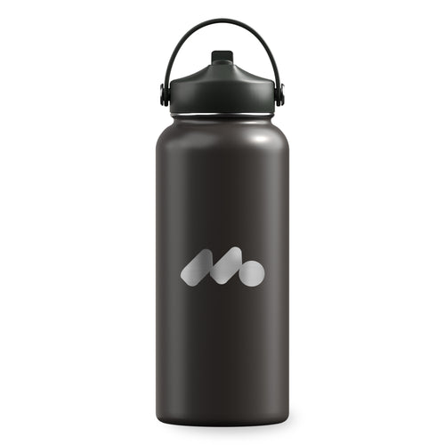 Black Winner's Circle 32oz Recycled Stainless Steel Bottle With Cap Kit with a laser engraved logo