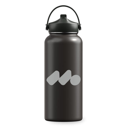 Black Black Winner's Circle 32oz Recycled Stainless Steel Bottle With Cap Kit with a 1 color silk screened logo