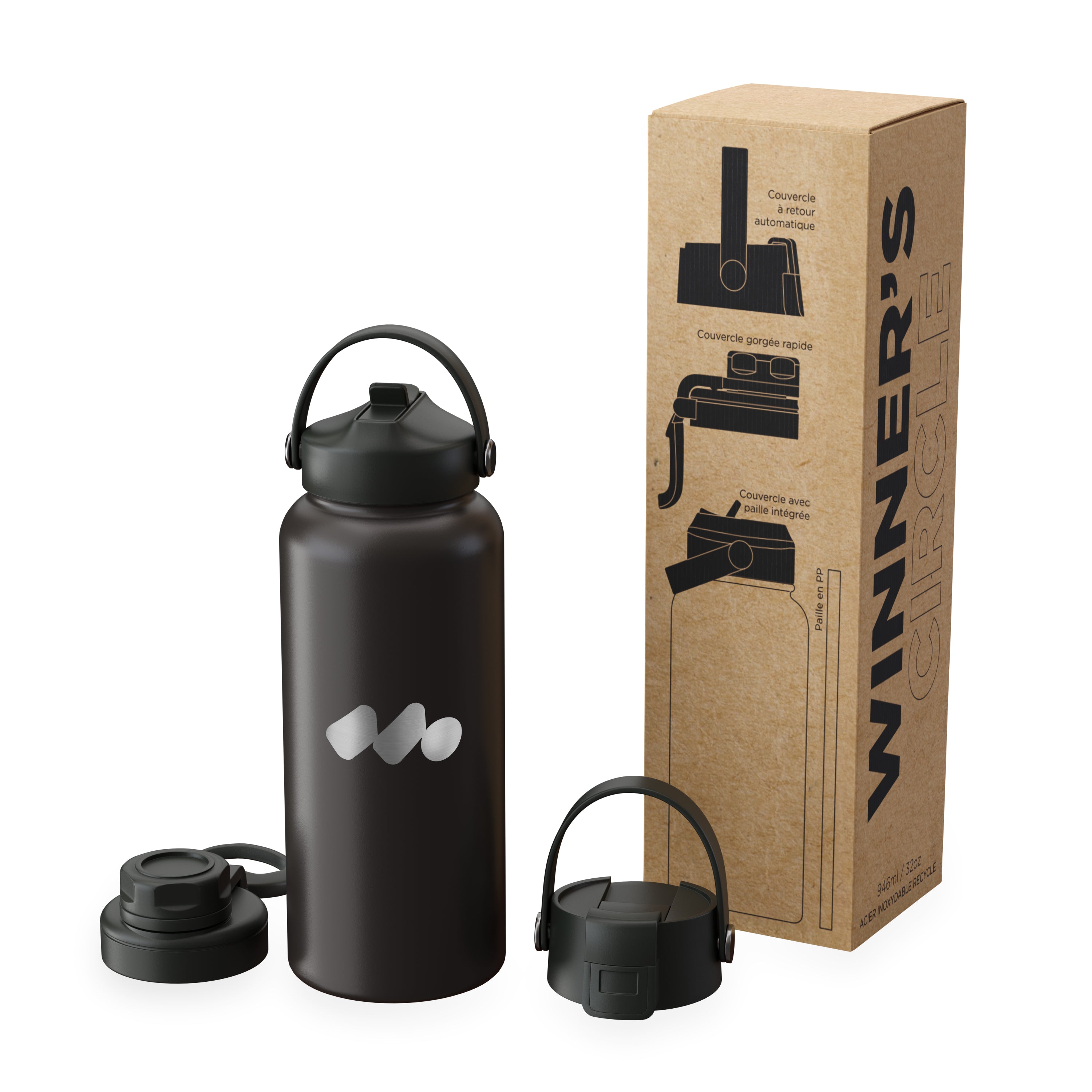 Black Black Winner's Circle 32oz Recycled Stainless Steel Bottle With Cap Kit  