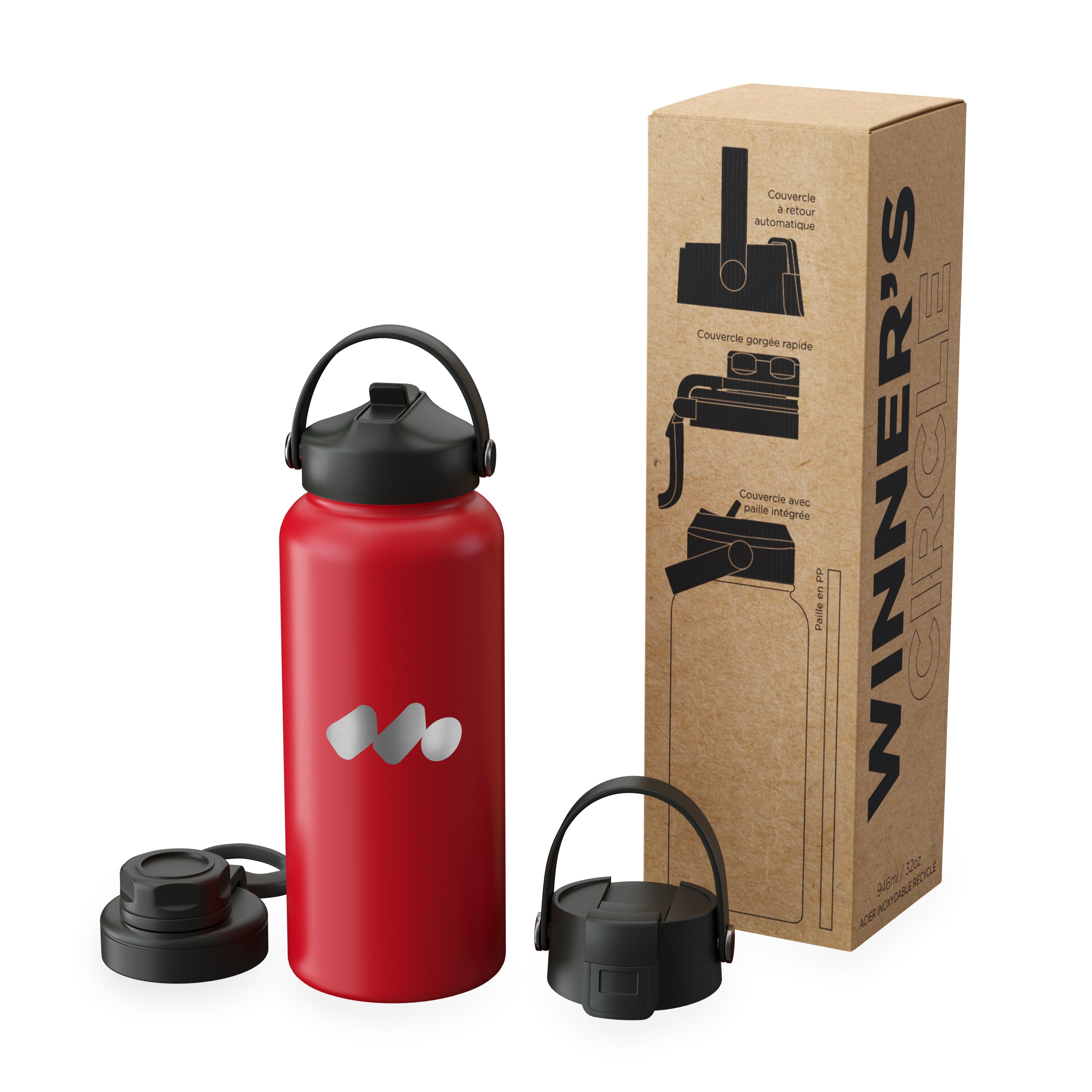 Red Winner's Circle 32oz Recycled Stainless Steel Bottle With Cap Kit