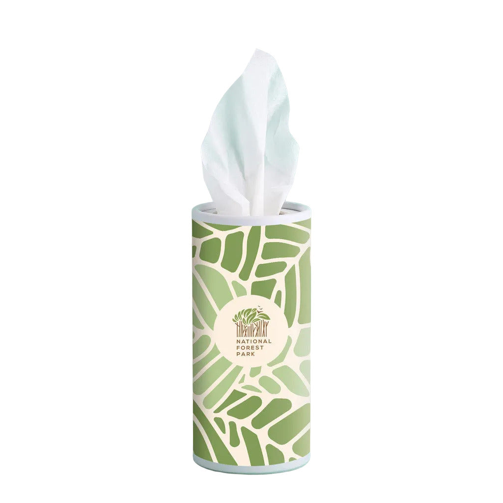 E-Z Sneezy Tissue Dispenser shown with a full color label