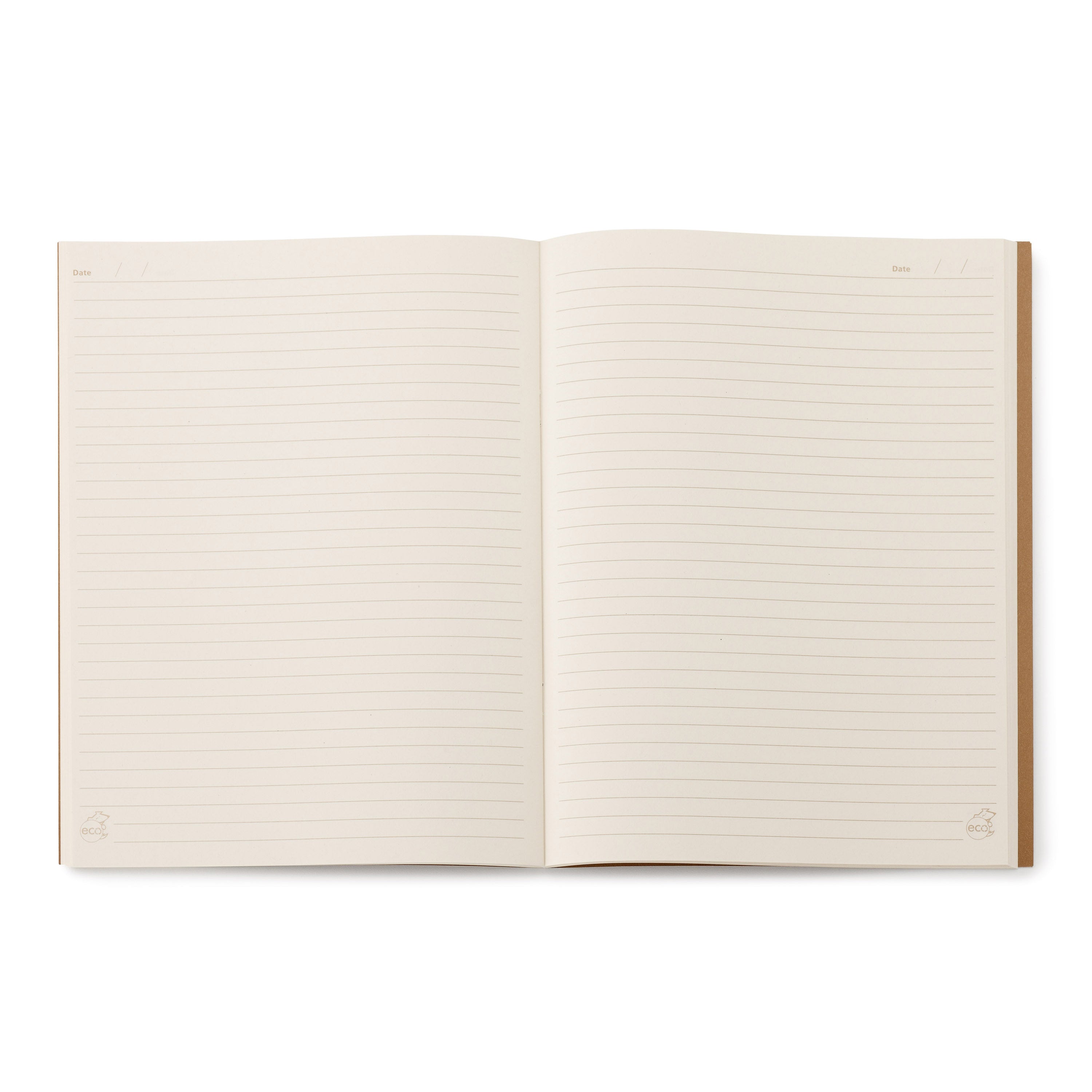 Open notebook with lined pages on a white background
