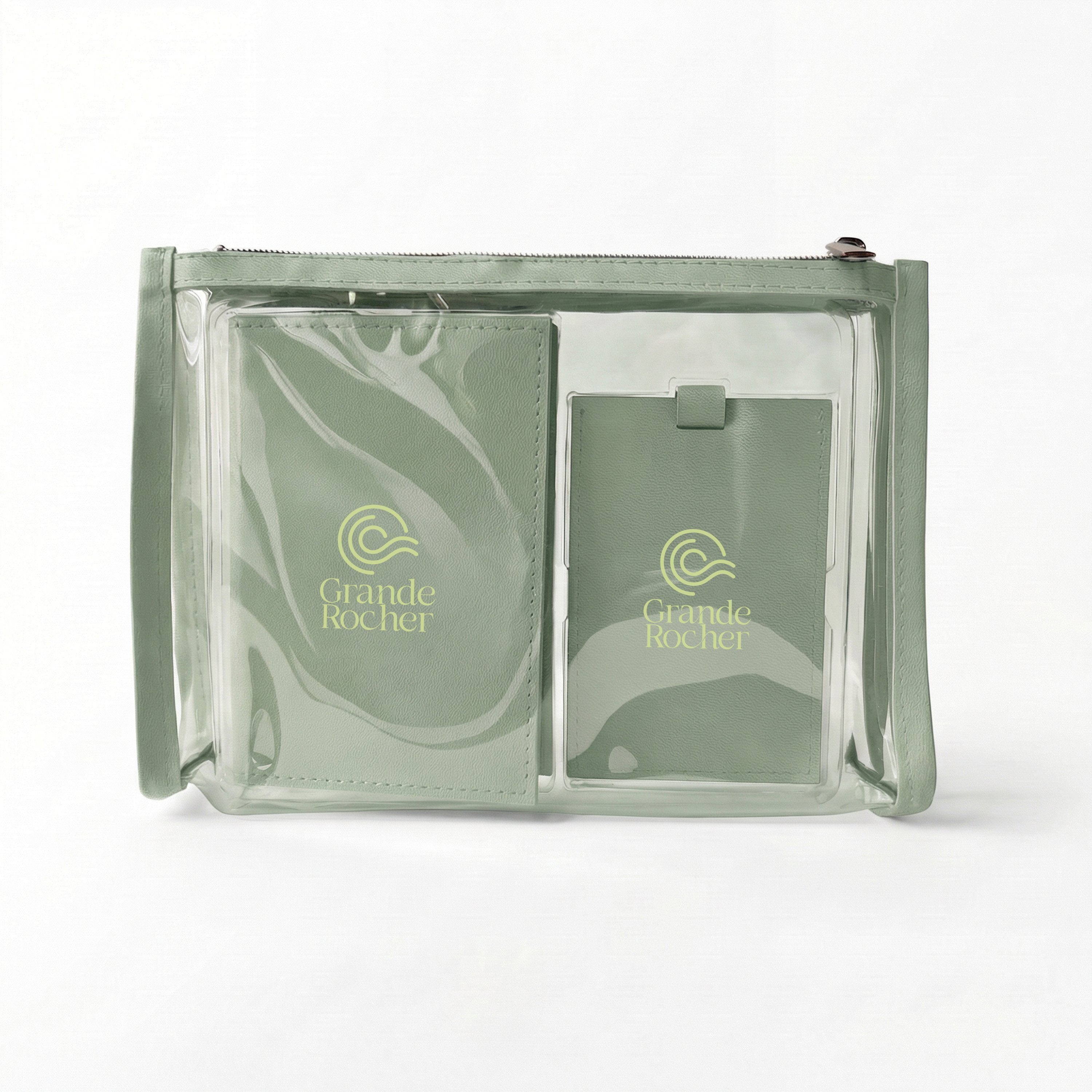 Sage ColorPulse Passport Holder & Luggage Tag with custom logos on the items