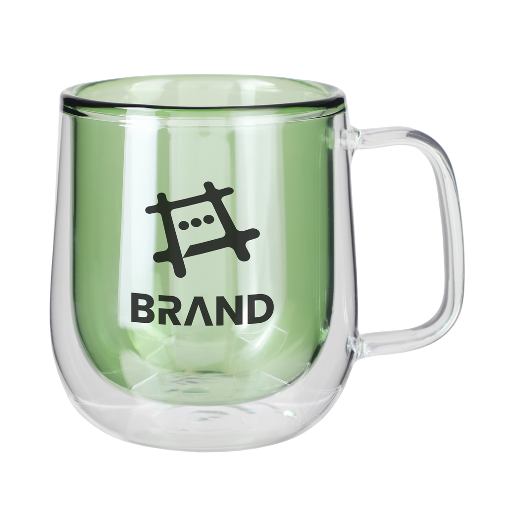 Green 8.4 Oz. Double Walled Colored Glass Mug with a custom logo