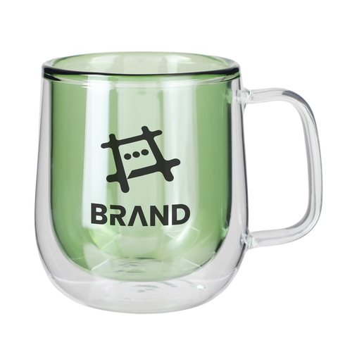 Green 8.4 Oz. Double Walled Colored Glass Mug with a custom logo
