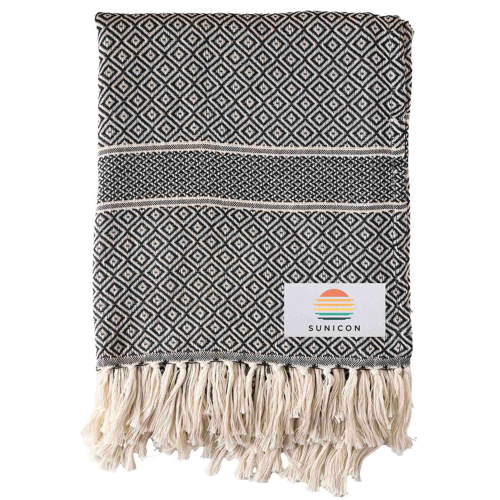 reGen rPET Woven Throw Blanket - Black/ Natural