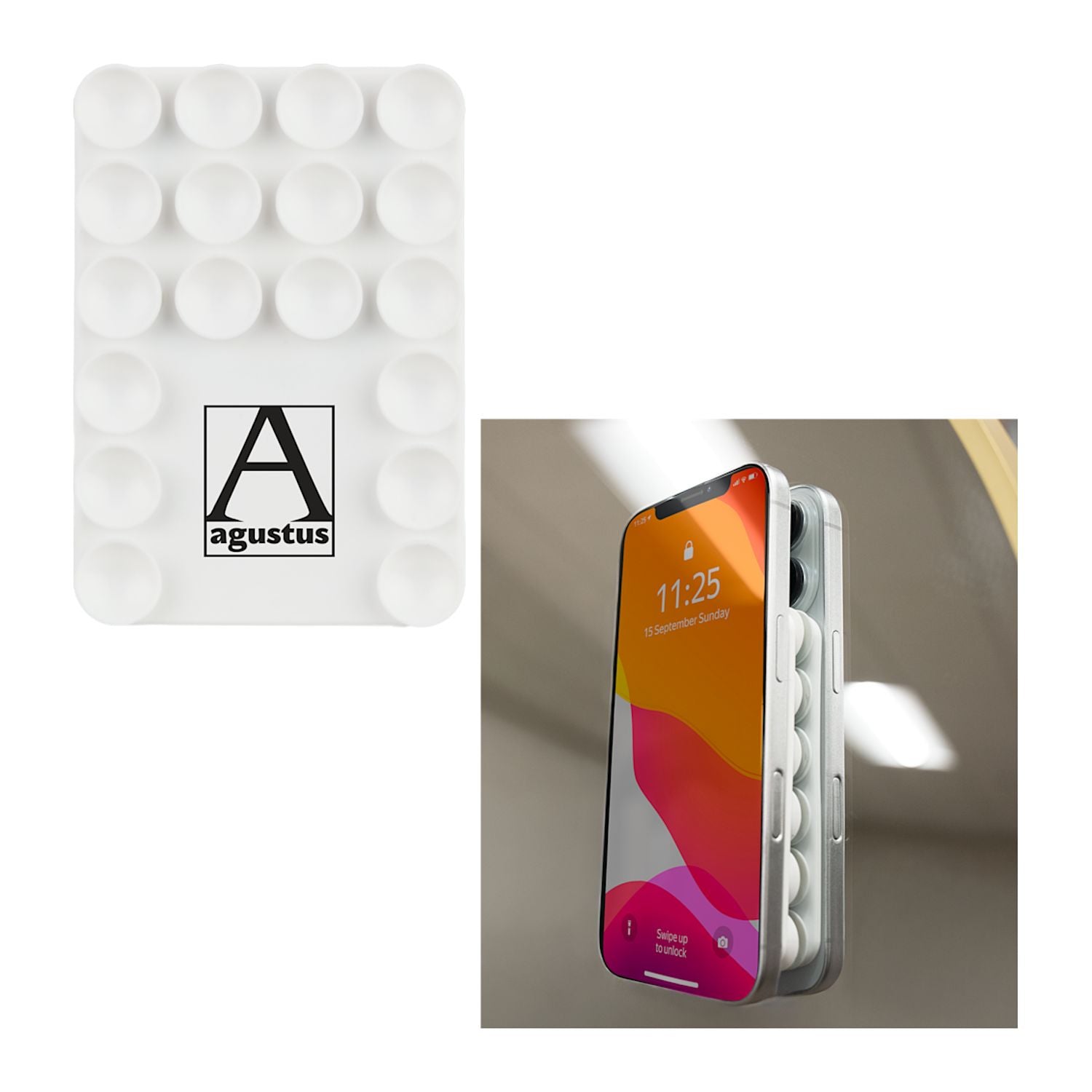 White Hang On Suction Phone Case Mount with Magnets shown on phone