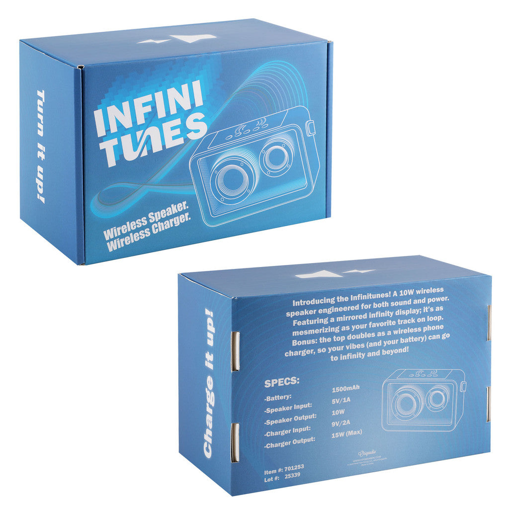 Two blue boxes with 'INFINI TUNES' branding on a white background