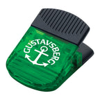 Green clip with with a custom logo
