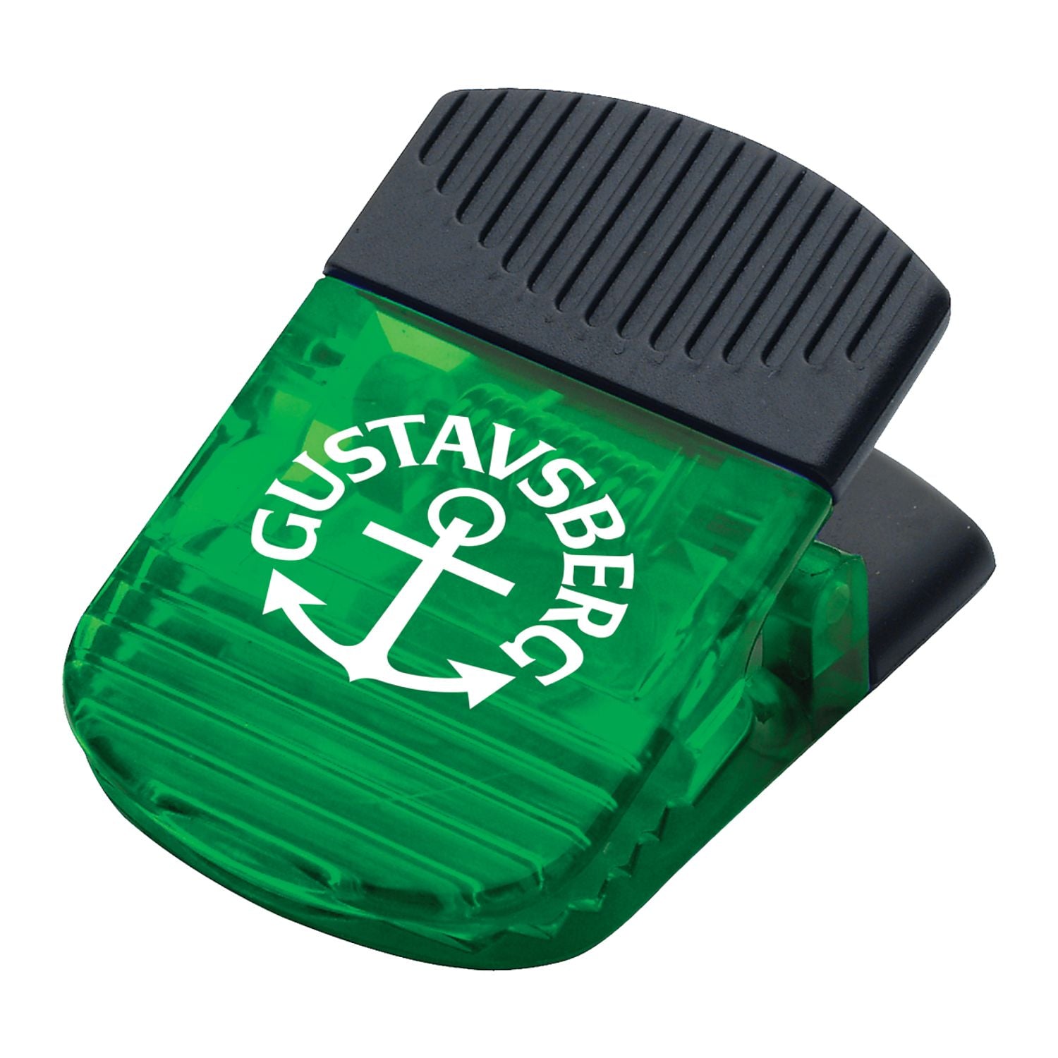 Green clip with with a custom logo