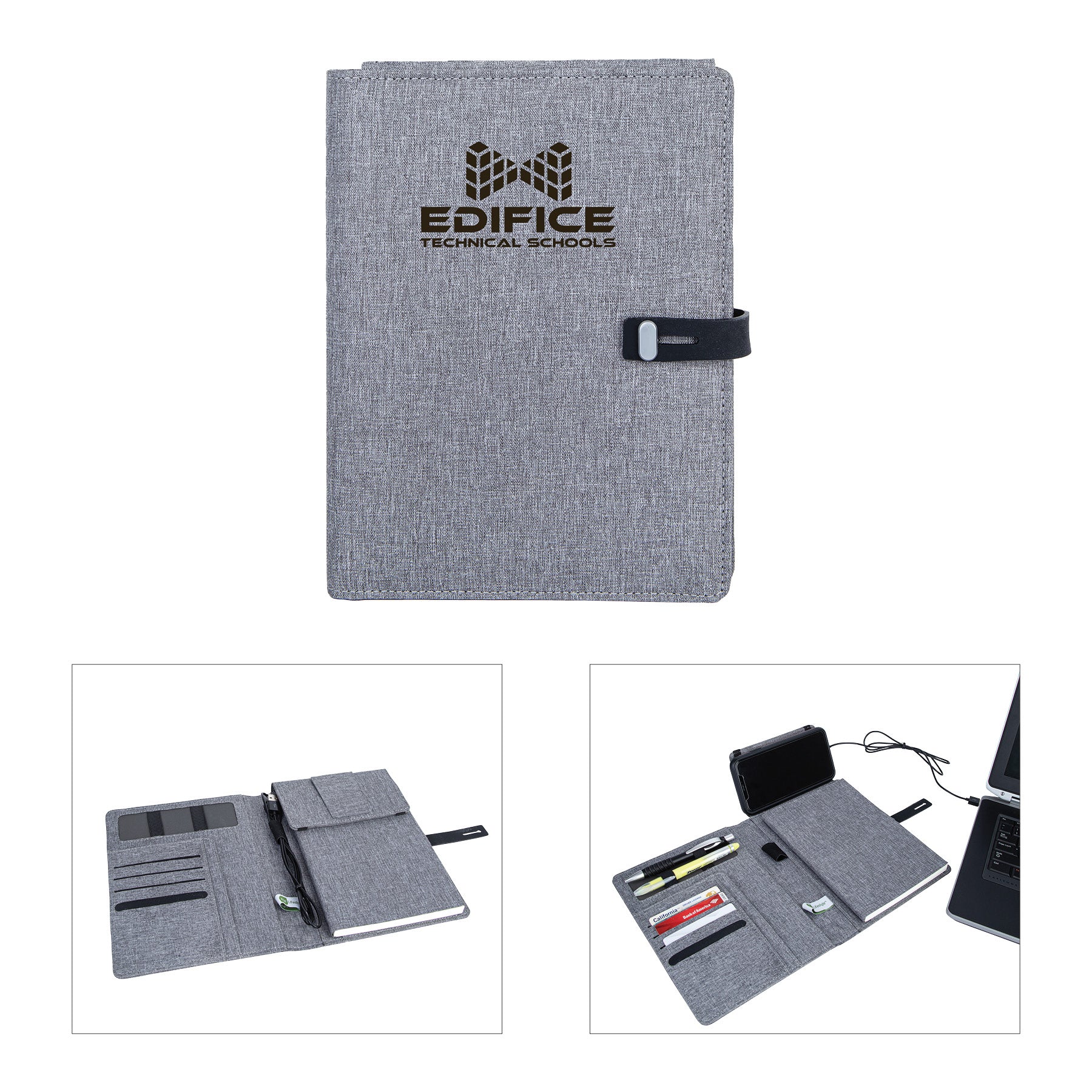 Binghamton RPET Padfolio w/ Wireless Phone Charger