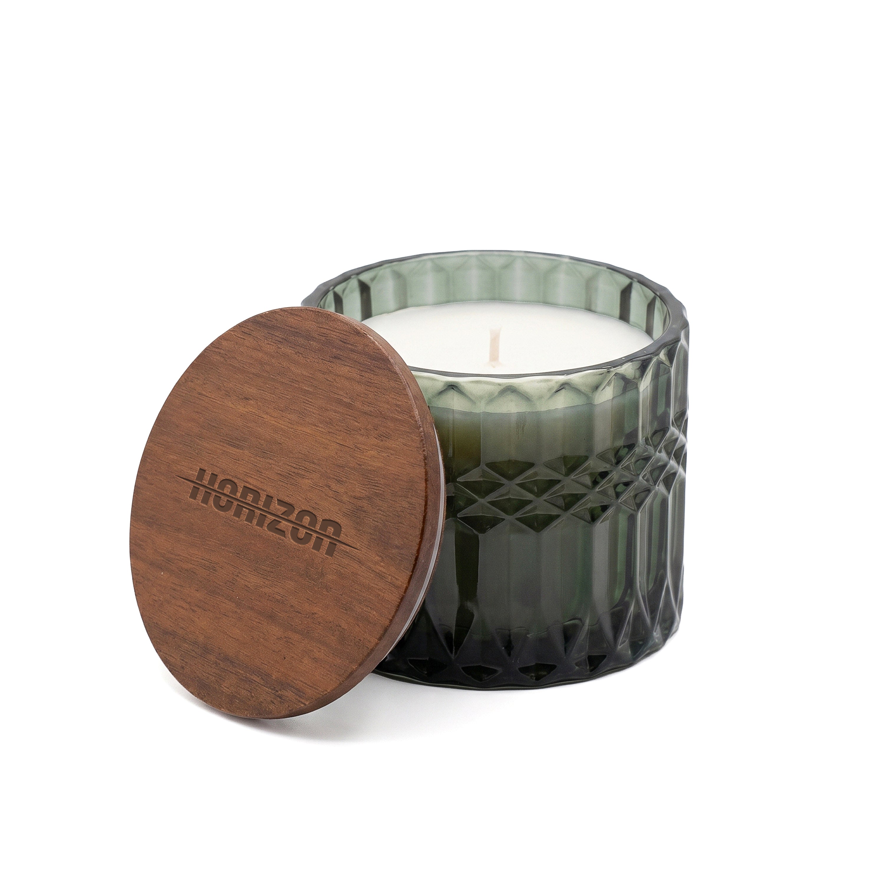 Horizon 10 oz Glass Candle with Acacia Wood Lid - Evergreen