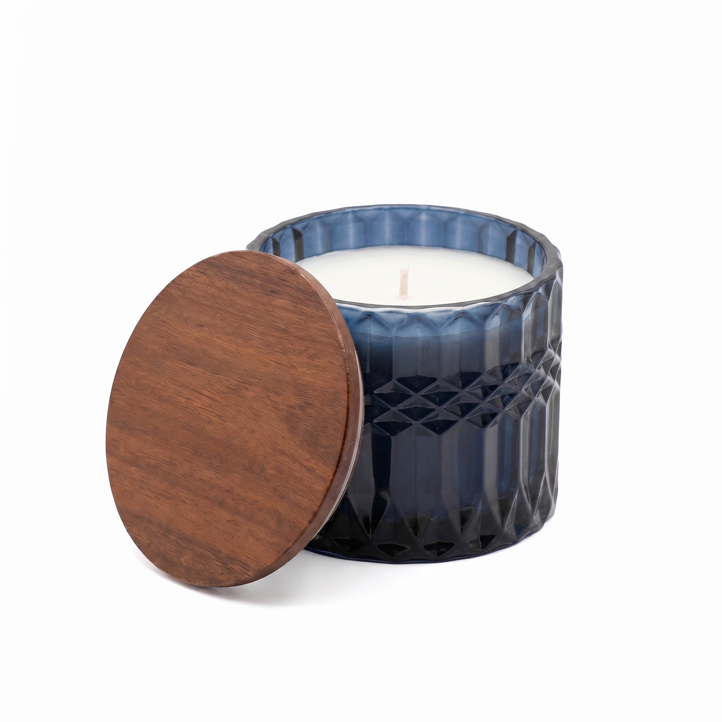 Horizon 10 oz Glass Candle with Acacia Wood Lid - Navy