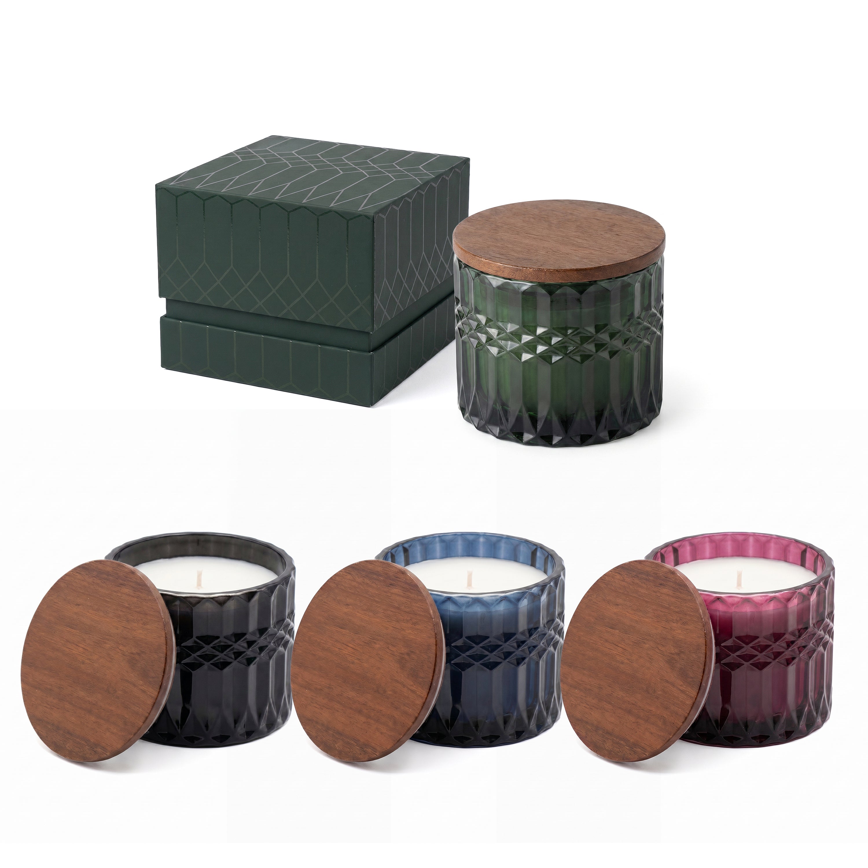 Horizon 10 oz Glass Candle with Acacia Wood Lid  Group Photo