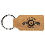 Bamboo Leatherette Rectangle Keychain with a custom logo