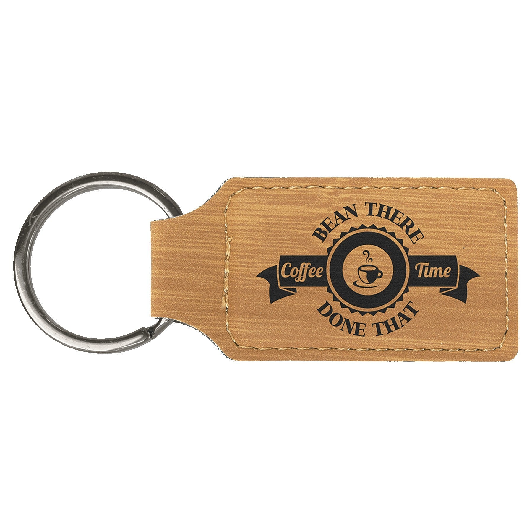 Bamboo Leatherette Rectangle Keychain with a custom logo