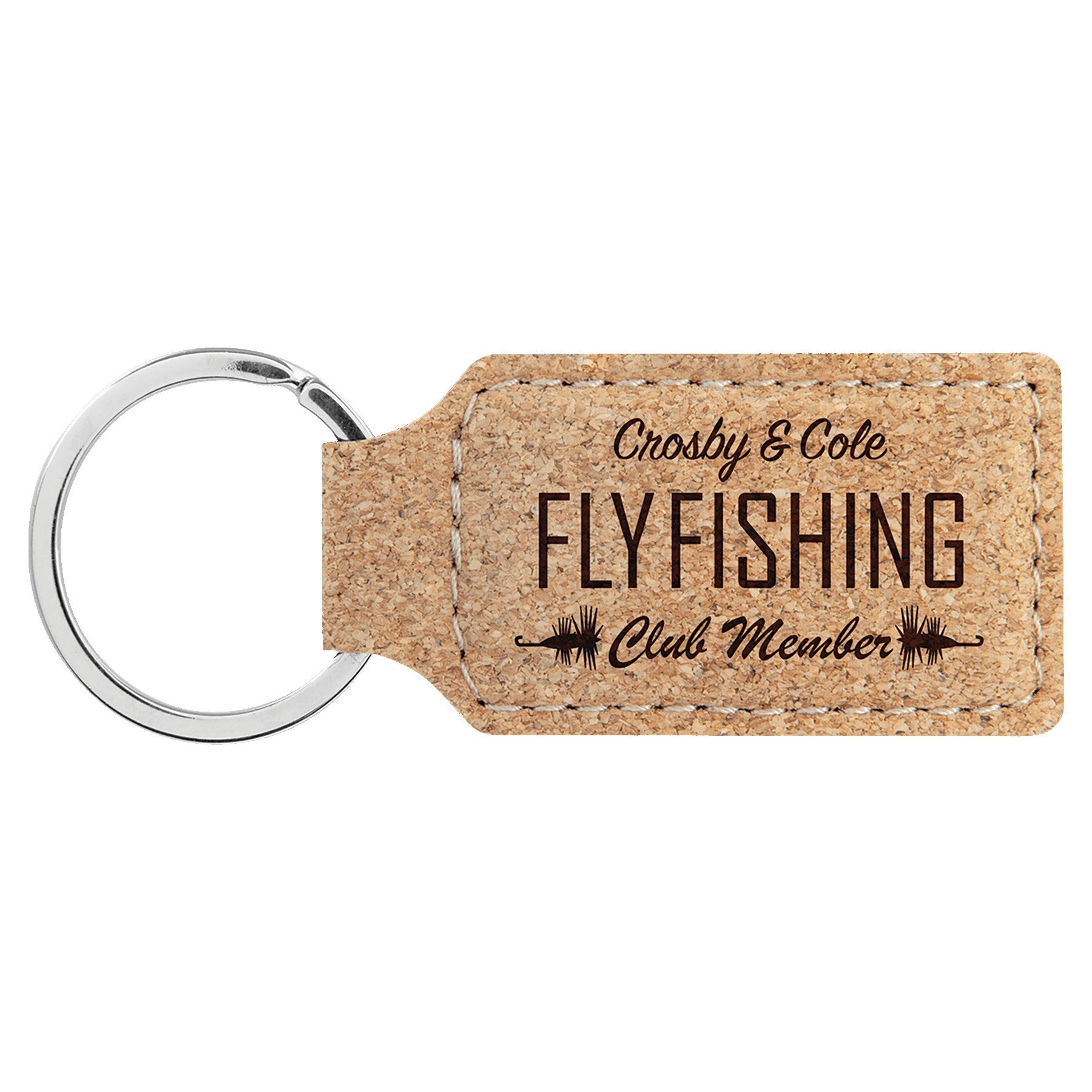 Cork Leatherette Rectangle Keychain with a custom logo