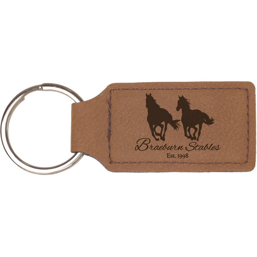 Brown Leatherette Rectangle Keychain with a custom logo