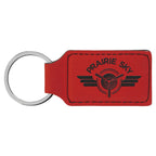 Red Leatherette Rectangle Keychain with a custom logo