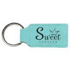 Teal Leatherette Rectangle Keychain with a custom logo