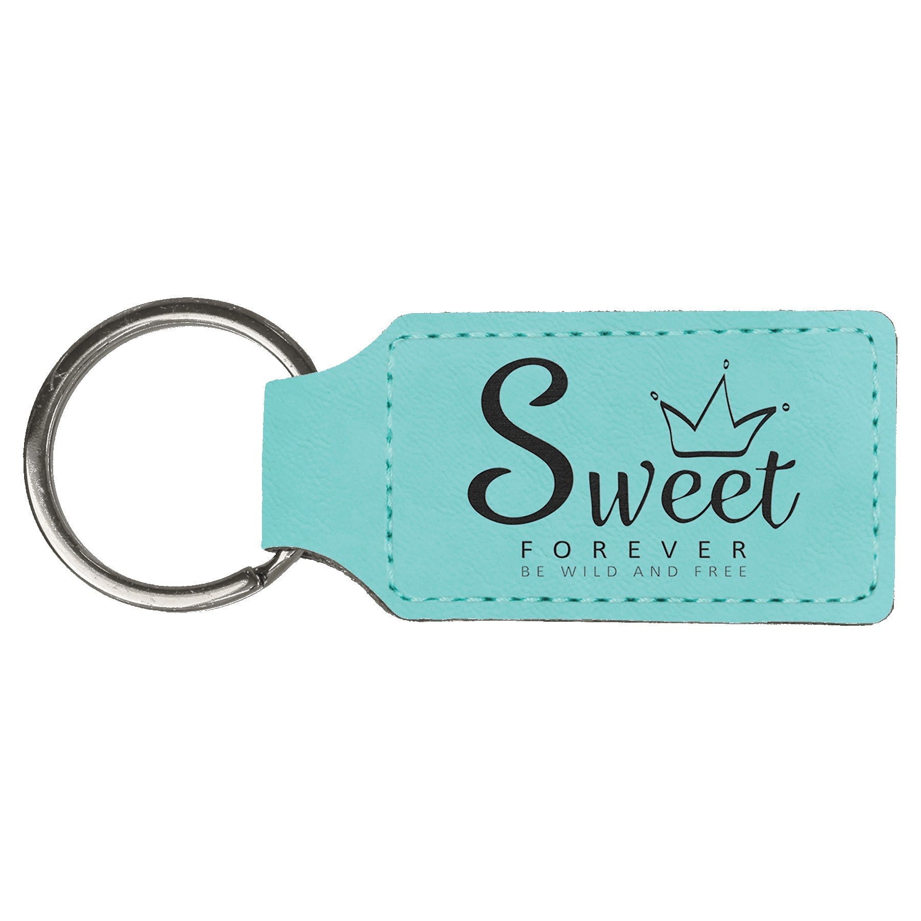 Teal Leatherette Rectangle Keychain with a custom logo