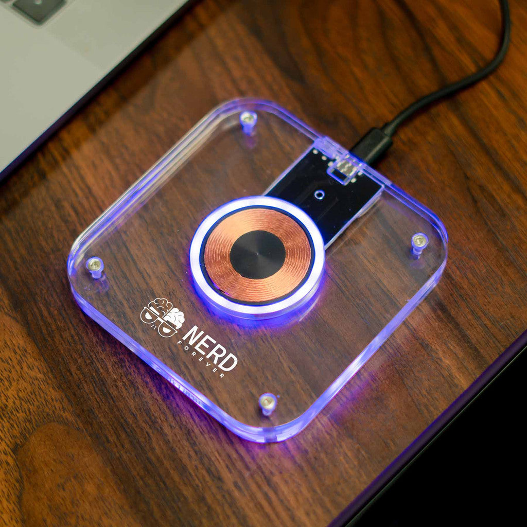 Clear electronic device with customized lofi Acrylic Wireless Charger 