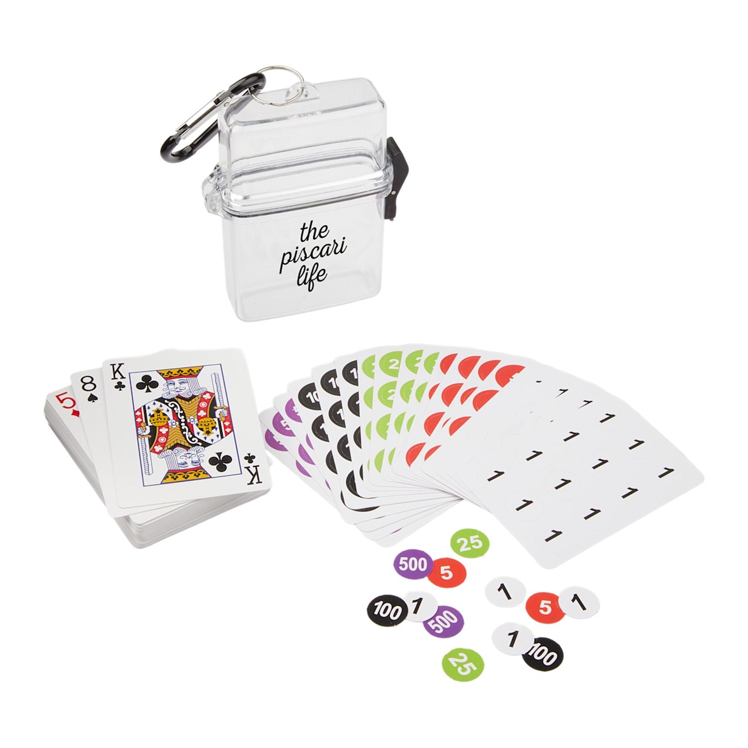 Playing cards with a clear case on a white background