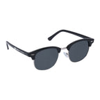 Black sunglasses with a clear brand name on a white background