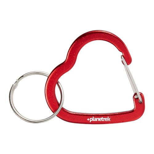 Red heart-shaped carabiner with a custom logo