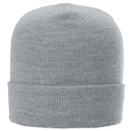 Gray knit beanie on a white background