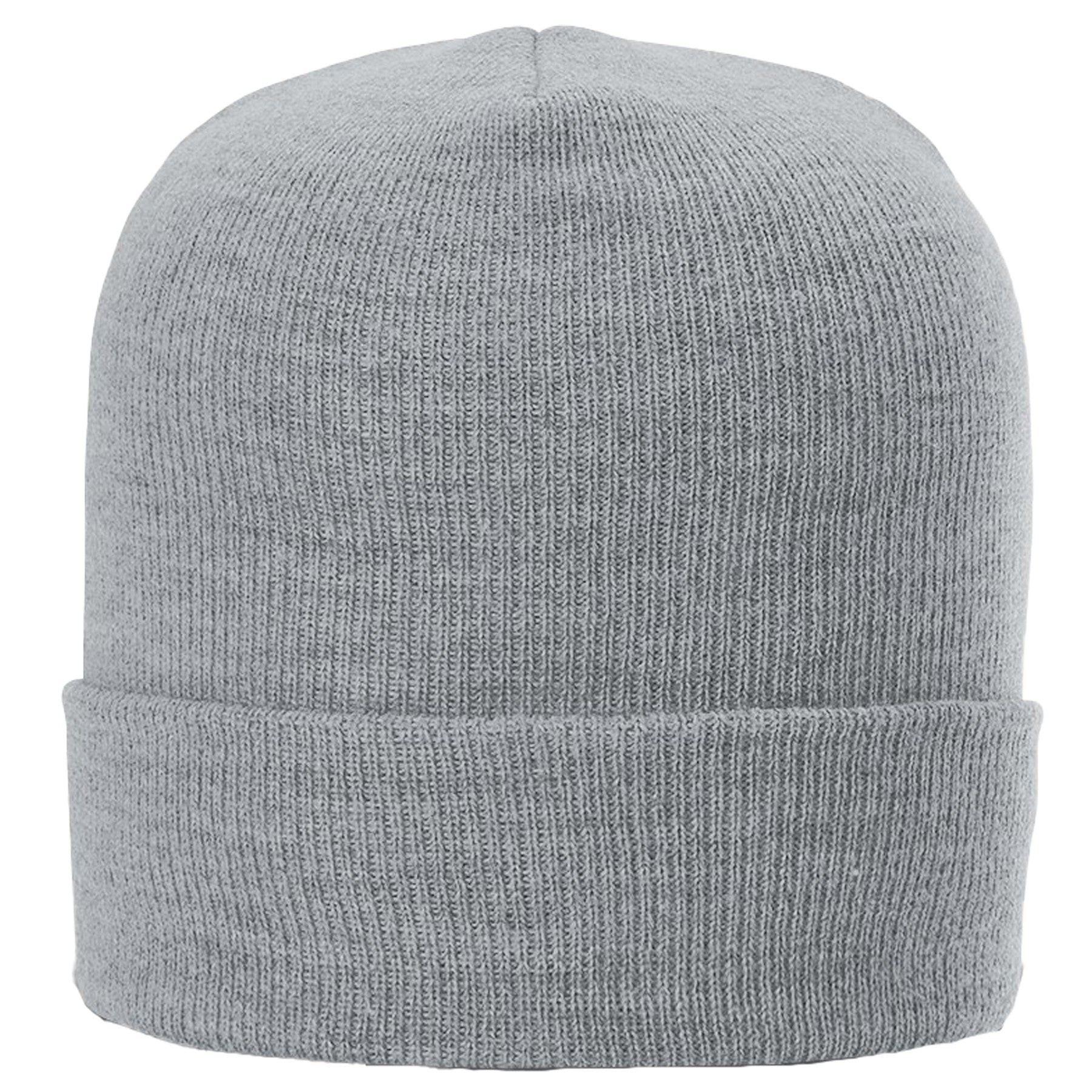 Gray knit beanie on a white background