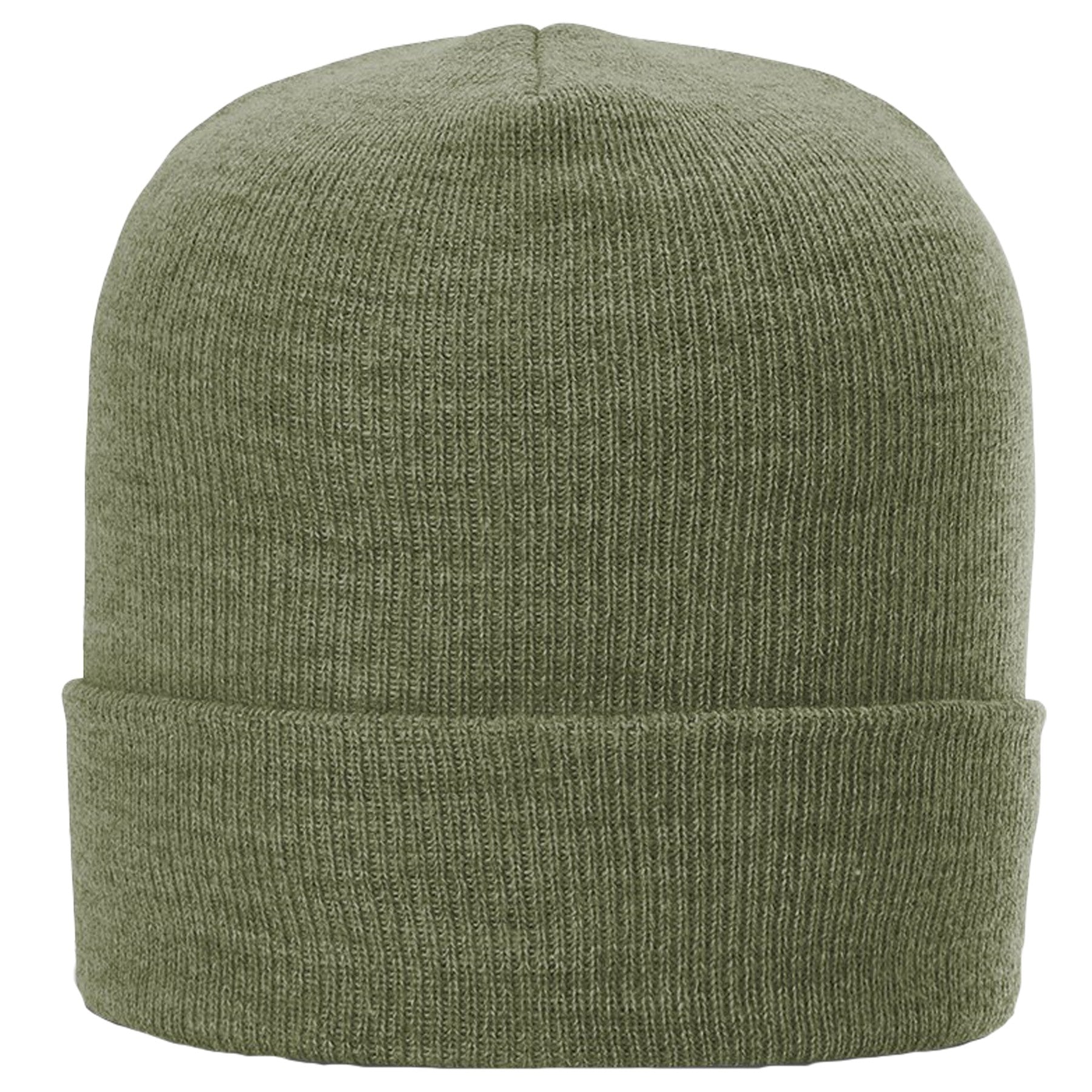 Green knit beanie on a white background