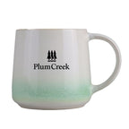 White mug with green gradient and a custom logo 
