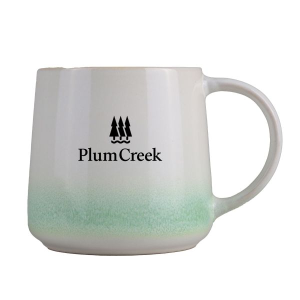 White mug with green gradient and a custom logo 