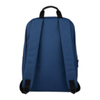 Blue backpack with black straps on a white background
