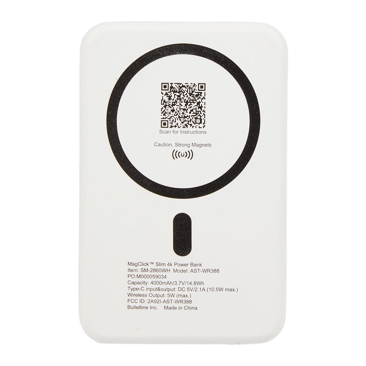 MagClick™ Slim 4,000 mAh Power Bank shown from the bottom